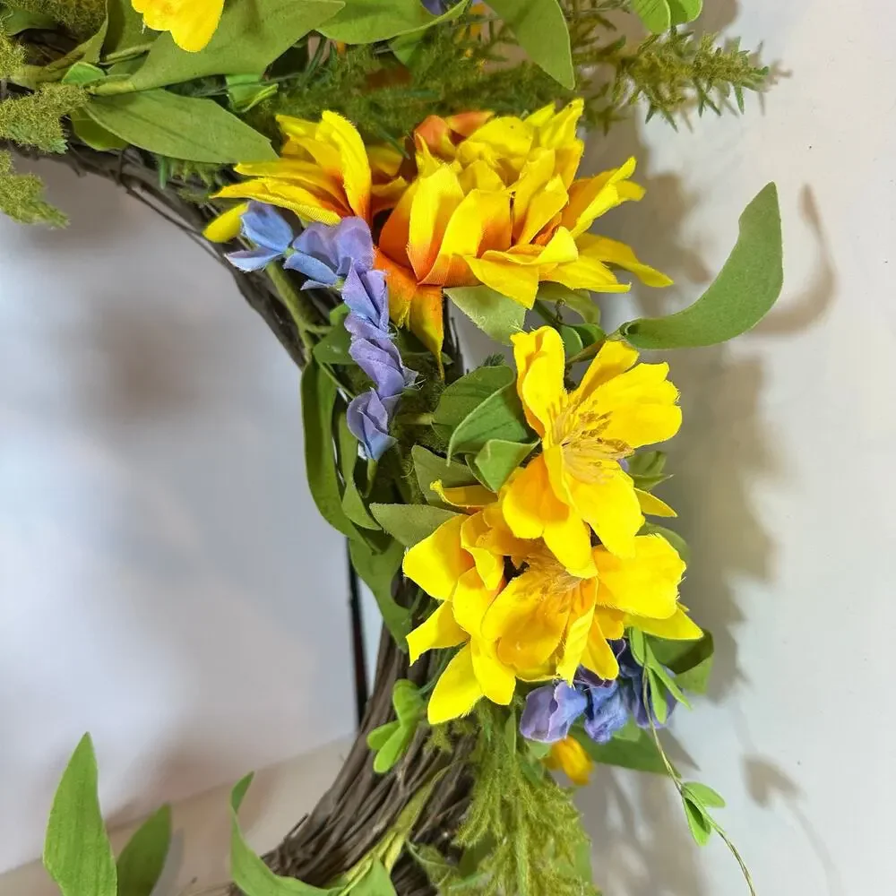 NWT Handmade Yellow Purple Floral Spring Wreath 16